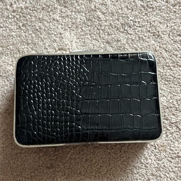 White House Black Market black snakeskin mini hard case clutch - Picture 2 of 6